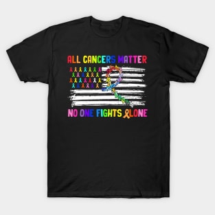 No One Fights Cancer Alone US Flag T-Shirt